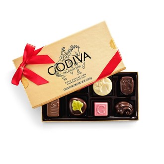 Godiva Chocolatier Red Ribbon Gold Assorted Chocolate Gift Box 8-Piece