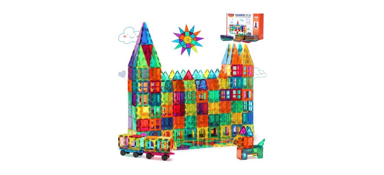 Gemmicc Magnetic Tiles Building Blocks built into a castle shape