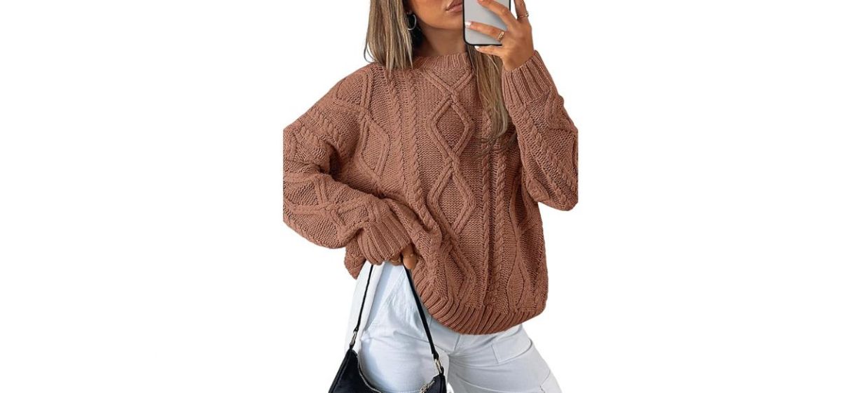 Trendy Queen Women's Oversized Cable Knit Crewneck Sweater Trendy Queen Women's Oversized Cable Knit Crewneck Sweater