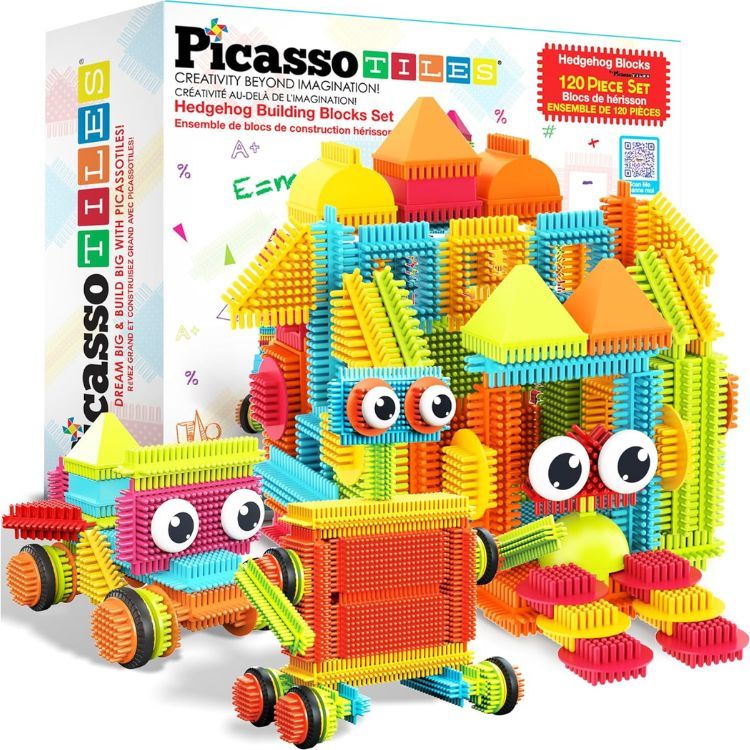 PicassoTiles 120-Piece Bristle Shape 3D Building Blocks
