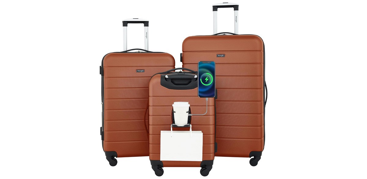 Wrangler Smart Spinner Hardside Luggage 3 Piece Set Burnt Orange