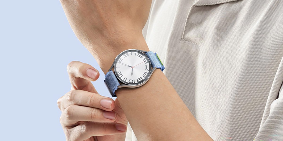 Blue Samsung Galaxy Watch6 on wrist