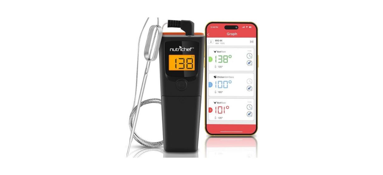 NutriChef Bluetooth Grill BBQ Meat Thermometer on white background