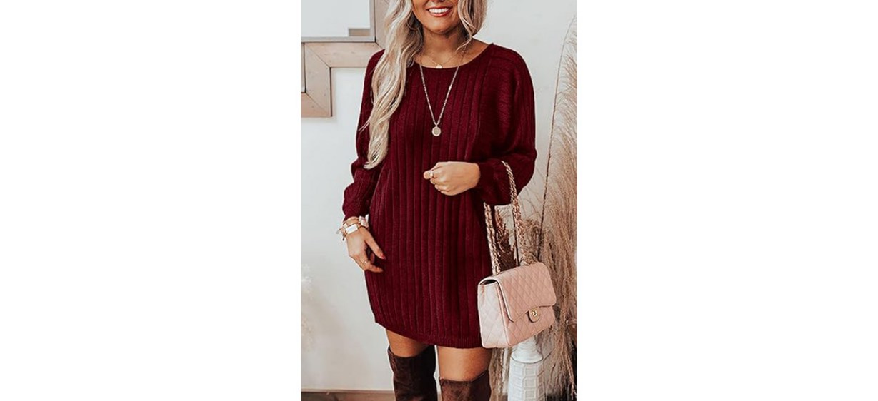 Person wearing PRETTYGARDEN Women's Pullover Sweater Dress-best-sweater-dresses