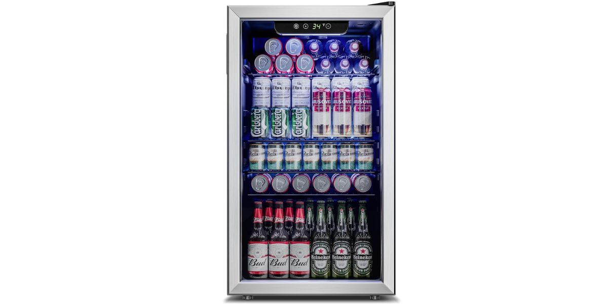Simzlife 126 Can Beverage Refrigerator and Cooler with Glass Door 