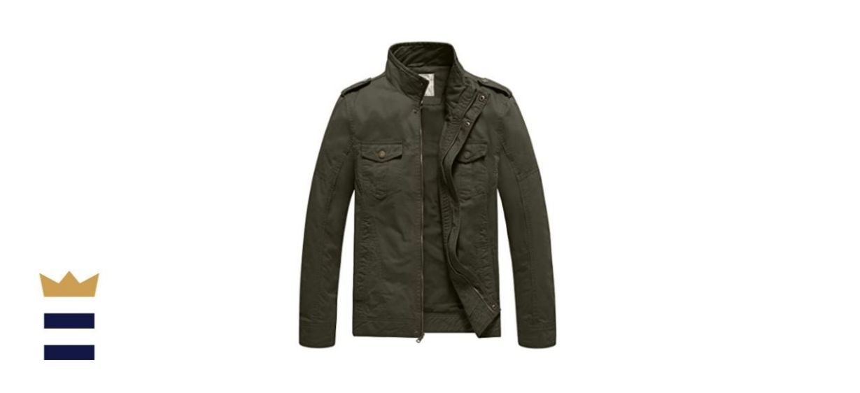 WenVen Men’s Casual Washed Cotton Military Jacket