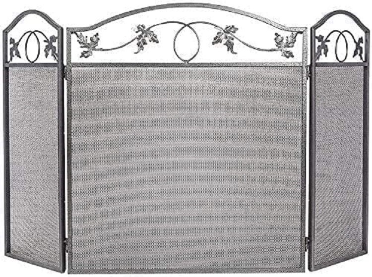 Amagabeli 3-Panel Pewter Wrought Iron Fireplace Screen
