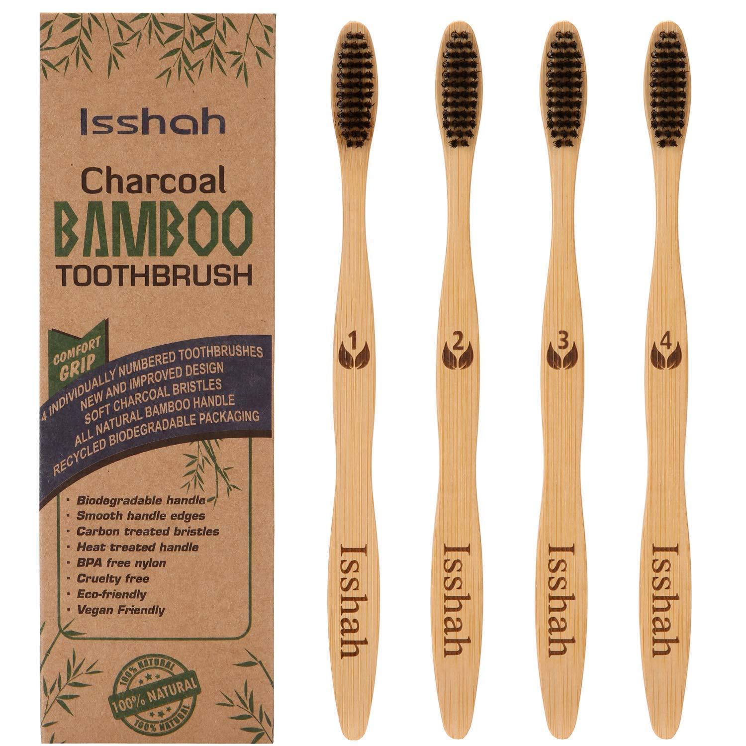 Isshah Store Biodegradable Bamboo Charcoal Toothbrushes